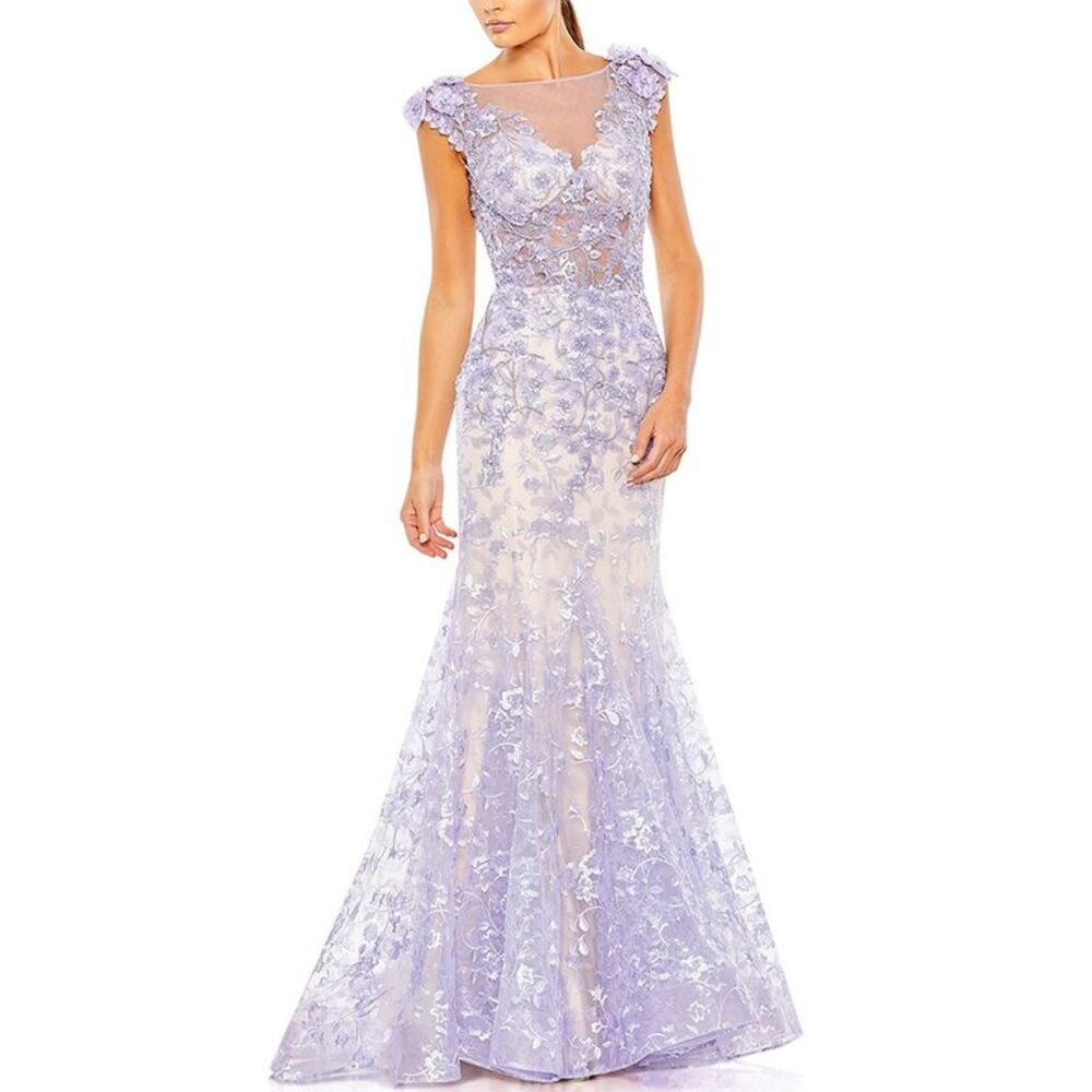 Mac Duggal Lavender Lace Maxi Dress